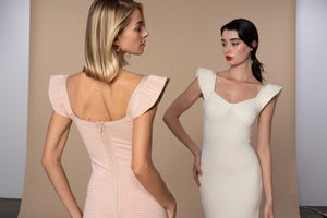 Marlowe Column Dress in Peach +  Gold Lurex